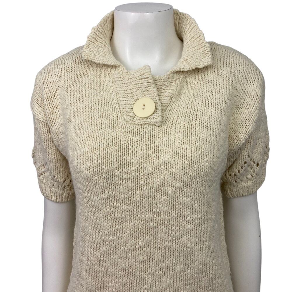 1980s Tobacco Neutral Knit Pullover Sweater Short Sleeves / Women’s Small